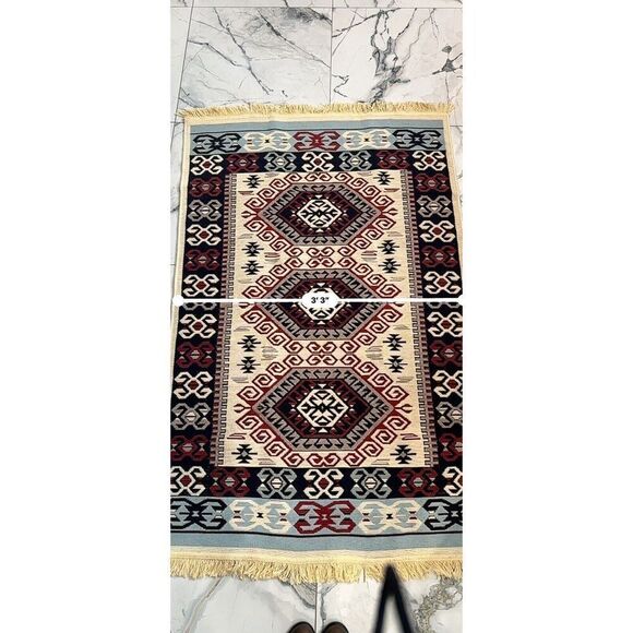 Handmade Reversible 3 X 5 Blanket Rug Aztec Style Rug Thin Cotton Rug Throw Rug - Picture 3 of 10